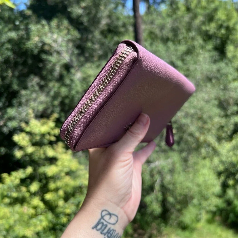 COACH Long Zip-Around Wallet Pink/Purple Pebble Leather Silver Hardware AUTHENTC